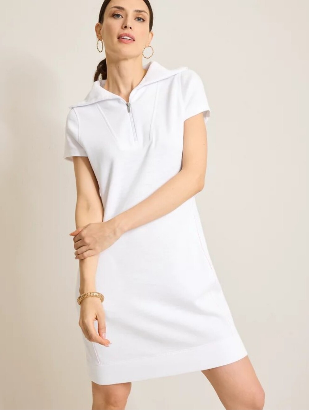 Tommy Bahama Tobago Bay Half-Zip Dress Pink Stitch White Medium NWT
